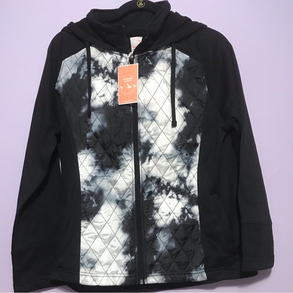 OUTDOOR COLLECTION BY 26 INTERNATIONAL TIE DYE BLACK HOODIE JACKET